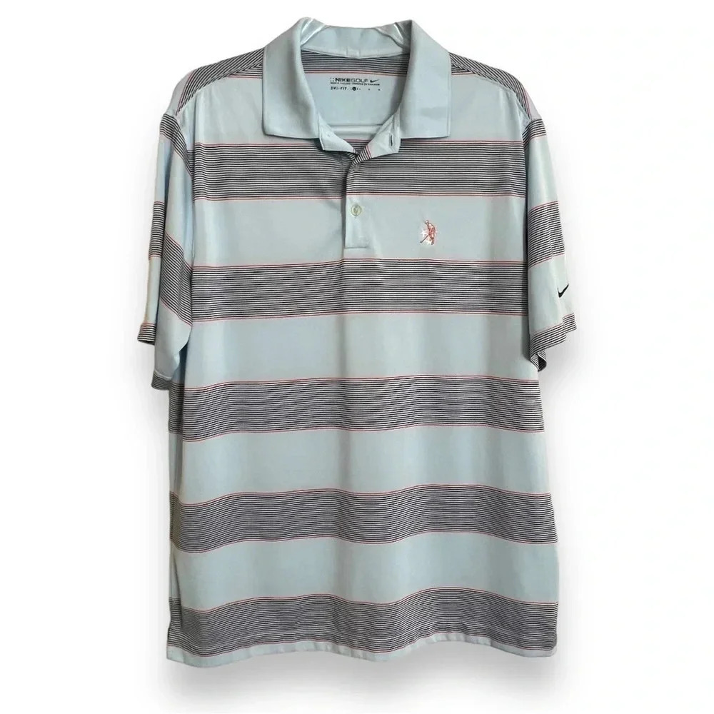 Nike Golf Dri-Fit Men's Blue Striped Short Sleeve Polo Golf Shirt Size Large